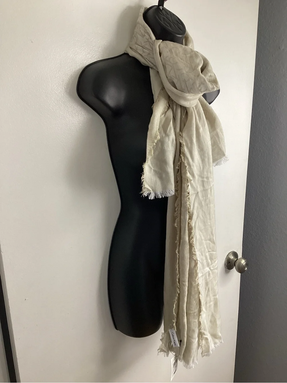 Calvin Klein Cream Logo Jacquard Scarf